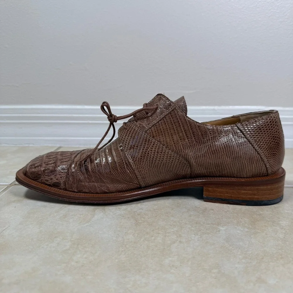 David Eden Oxford Shoes Mens 9.5 Brown Hornback Caiman Lizard Exotic Square Toe